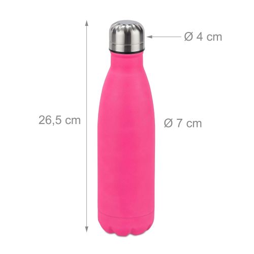  Relaxdays Trinkflasche Edelstahl, auslaufsicher, fuer Kalt-und Heissgetranke, Vakuum Isolierflasche 500 ml, Outdoor, pink