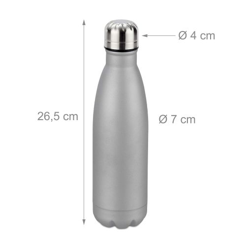  Relaxdays Trinkflasche Edelstahl, auslaufsicher, fuer Kalt- & Heissgetranke, Vakuum Isolierflasche 500 ml, Outdoor, silber