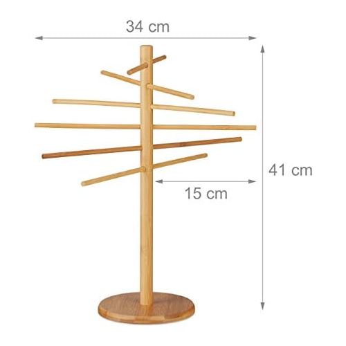  Relaxdays 10022196 Nudeltrockner Bambus, 12 Arme, Nudelstander faltbar, zum Pasta Trocknen, fuer Spaghetti, 41cm hoch, Holz, Natur