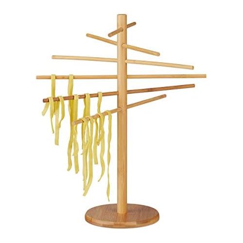  Relaxdays 10022196 Nudeltrockner Bambus, 12 Arme, Nudelstander faltbar, zum Pasta Trocknen, fuer Spaghetti, 41cm hoch, Holz, Natur