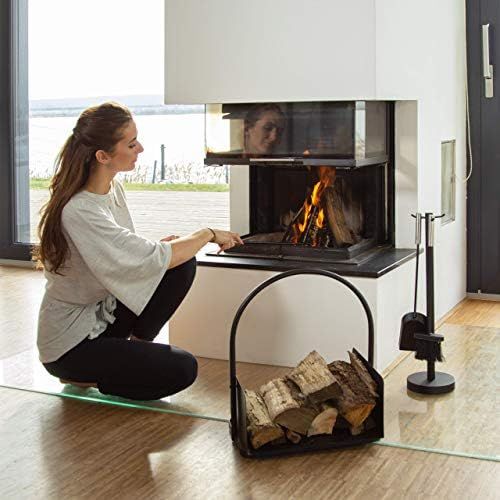  Relaxdays Kaminholzkorb schwarz, Brennholzkorb gross, Holzwiege Kamin, Feuerholzkorb Metall, HxBxT 47 x 40 x 30 cm, black