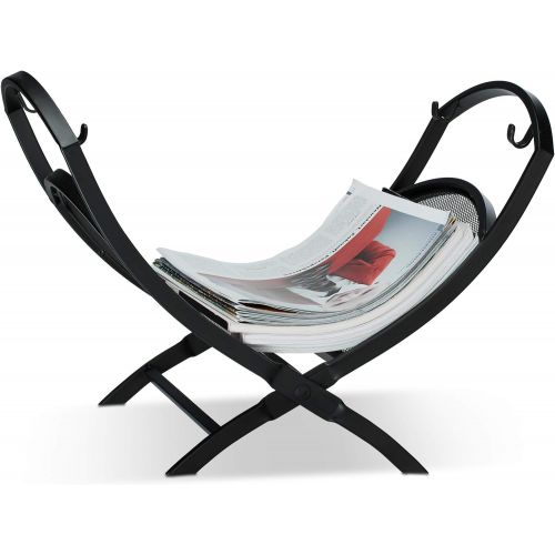  Relaxdays Kaminholzkorb mit Tragetasche, faltbar, aus Stahl, faltbar, Zeitungshalter, HxBxT: 32 x 43,5 x 32 cm, schwarz