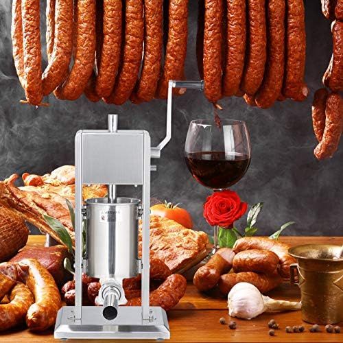  Relaxdays Wurstmaschine 3 Liter, 304 Edelstahl, manuell, 5 Fuellrohre, professionelle Gastro Wurstfuellmaschine, silber