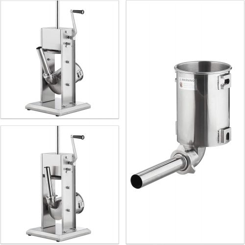  Relaxdays Wurstmaschine 3 Liter, 304 Edelstahl, manuell, 5 Fuellrohre, professionelle Gastro Wurstfuellmaschine, silber