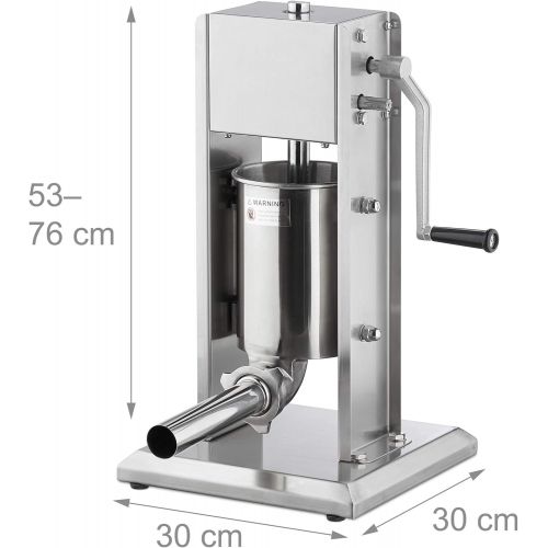  Relaxdays Wurstmaschine 3 Liter, 304 Edelstahl, manuell, 5 Fuellrohre, professionelle Gastro Wurstfuellmaschine, silber