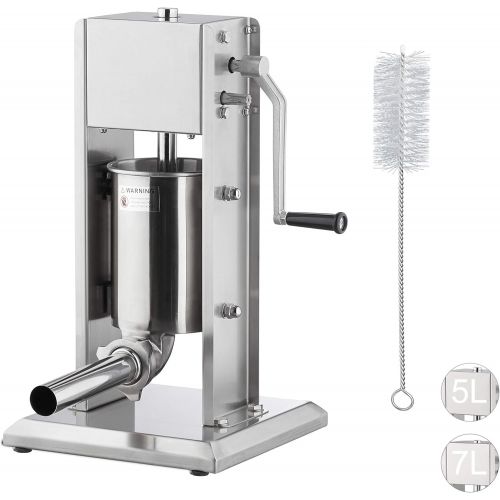  Relaxdays Wurstmaschine 3 Liter, 304 Edelstahl, manuell, 5 Fuellrohre, professionelle Gastro Wurstfuellmaschine, silber