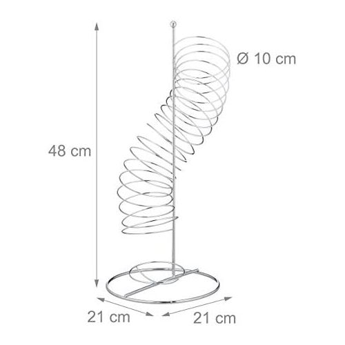  Relaxdays Obsthalter Spirale Metall, Korb fuer Orangen und AEpfel, Platz fuer 7 Stueck, HxBxT: 48 x 21 x 21 cm, silber