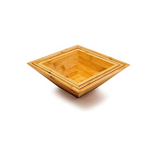  Relaxdays 10018878 Bamboo Square Bowls Set of 3 different Groessen