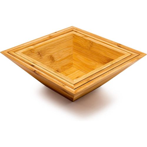  Relaxdays 10018878 Bamboo Square Bowls Set of 3 different Groessen