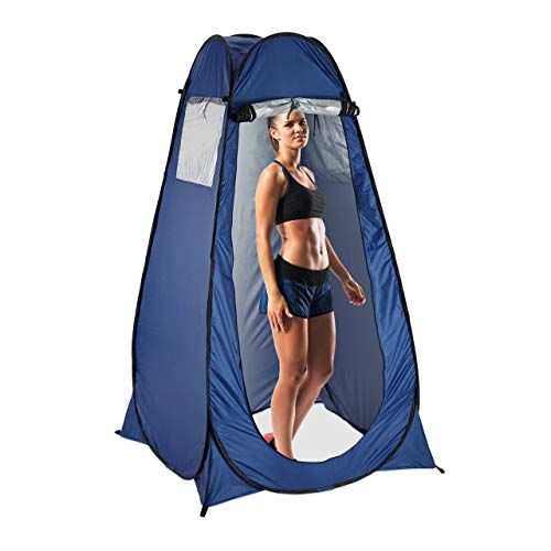  Relaxdays Pop Up Changing Tent, H x W x D: 190 x 120 x 120 cm, Waterproof Instant Tent, Compact, UV 50+, Blue