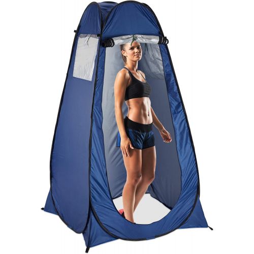  Relaxdays Pop Up Changing Tent, H x W x D: 190 x 120 x 120 cm, Waterproof Instant Tent, Compact, UV 50+, Blue