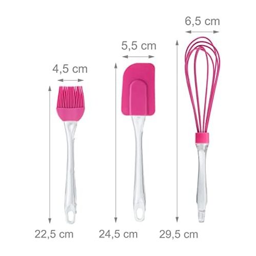  [아마존베스트]Relaxdays Pastry Brush Set, 3-Piece Baking Set with Cooking Brush, Spatula & Whisk, Silicone Baking Accessories, Pink