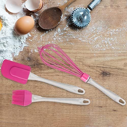  [아마존베스트]Relaxdays Pastry Brush Set, 3-Piece Baking Set with Cooking Brush, Spatula & Whisk, Silicone Baking Accessories, Pink