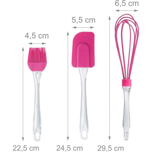  [아마존베스트]Relaxdays Pastry Brush Set, 3-Piece Baking Set with Cooking Brush, Spatula & Whisk, Silicone Baking Accessories, Pink