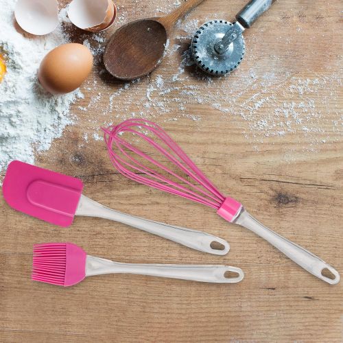  [아마존베스트]Relaxdays Pastry Brush Set, 3-Piece Baking Set with Cooking Brush, Spatula & Whisk, Silicone Baking Accessories, Pink