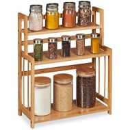 [아마존베스트]Relaxdays Spice Rack, 3 Tiers, Bamboo Kitchen Organiser, Spices, Adjustable, Space-Saving H x W x D 50 x 41.5 x 18 cm, Natural