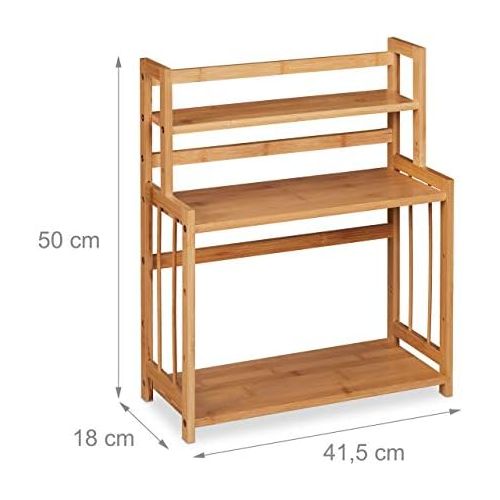  [아마존베스트]Relaxdays Spice Rack, 3 Tiers, Bamboo Kitchen Organiser, Spices, Adjustable, Space-Saving H x W x D 50 x 41.5 x 18 cm, Natural