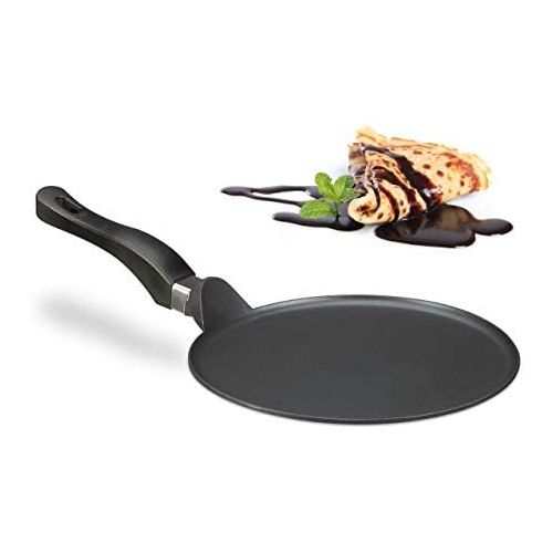  [아마존베스트]Relaxdays Cast Aluminium Crepe Pan 25 cm Non-Stick Cast Pan for Crepe Easy Care Extra Flat Black