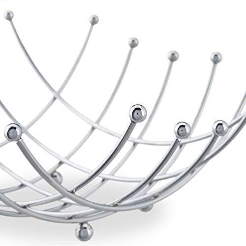  [아마존베스트]Relaxdays Fruit bowl, decorative fruit basket, chrome-plated iron, fruit and vegetables, grid design, H x W x D: 26 x 26 x 10 cm, silver