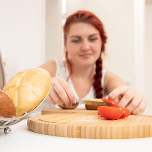  [아마존베스트]Relaxdays Breakfast Board Round in Set, Bamboo 30 cm Kitchen Board, Easy-Care, Natural, Kind To Knives