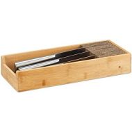 [아마존베스트]Relaxdays Bamboo Knife Holder, Drawer Insert for Knife Storage, Drawer Organiser, H x D: 6.5 x 38 x 15.5 cm, Natural