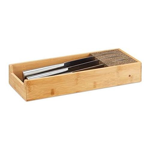  [아마존베스트]Relaxdays Bamboo Knife Holder, Drawer Insert for Knife Storage, Drawer Organiser, H x D: 6.5 x 38 x 15.5 cm, Natural