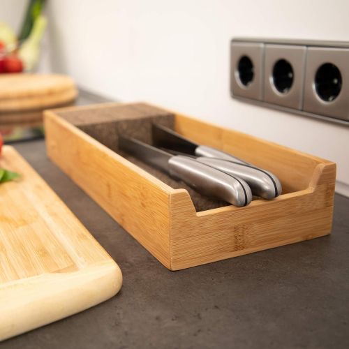  [아마존베스트]Relaxdays Bamboo Knife Holder, Drawer Insert for Knife Storage, Drawer Organiser, H x D: 6.5 x 38 x 15.5 cm, Natural