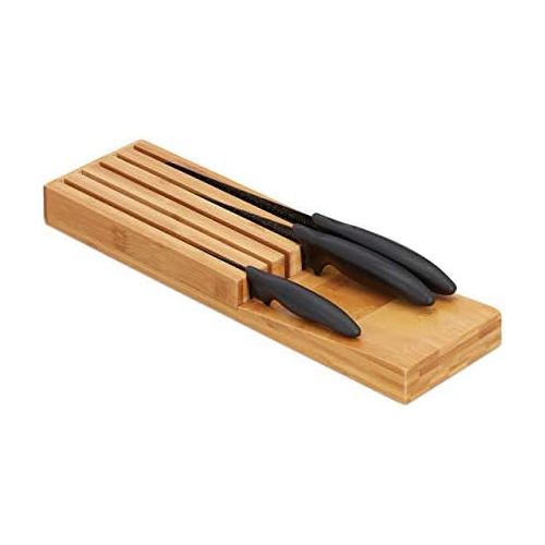  [아마존베스트]Relaxdays Bamboo Knife Organiser for 5 Knives 3.5 x 11 x 39 cm Natural