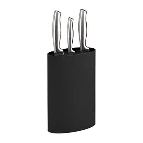  [아마존베스트]Relaxdays 10027644_46 Knife Block Oval Knife Holder Empty Knife Storage with Bristles H x W x D: 22 x 16.5 x 6.5 cm Black Plastic