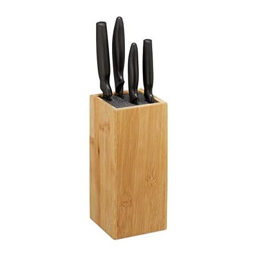  [아마존베스트]Relaxdays Bamboo Knife Block Knife Storage with Bristles, Universal, Knife Holder Unassembled, 23 x 10.5 x 10.5 cm, Natural, 1 Piece