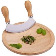 Relaxdays Cradle Knife with Board, Single Blade for Herbs, with Cavity, Stainless Steel & Bamboo, H x D: 2 x 20 cm, Natural