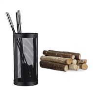 Relaxdays Modern Cast Fire Irons. 5-Piece Fireplace Companion Set with Shovel, Broom, Poker, Tongs and Stand, Black, 17 x 17 x 35 cm