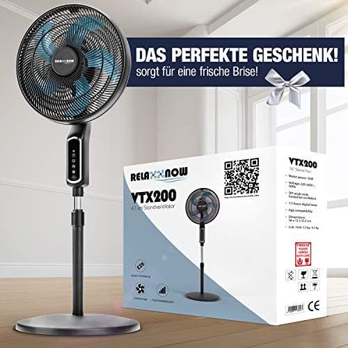  [아마존베스트]2-in-1 Floor Fan 55 W Extremely Quiet 43 dB LED Touch Display + Table Fan with Remote Control VTX200 with 60° Oscillation & Tilt | RelaxxNow App, Amazon Alexa & Google Assistant Co