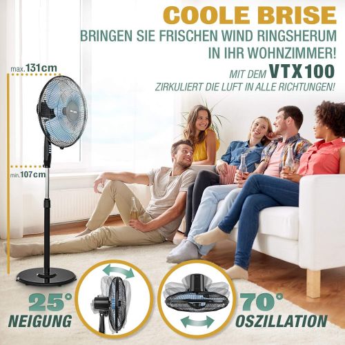  [아마존베스트]RelaxxNow Super Quiet Floor Fan with 45 W Power Motor, Oscillating Fan with 3 Speed Levels, Height Adjustment up to 131 cm, 41 dB Sleep Mode and 41 cm Diameter, Model VTX 100