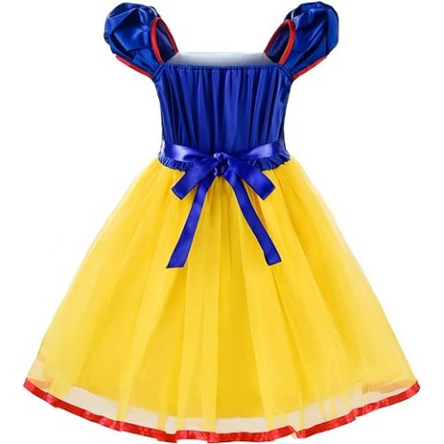  ReliBeauty Girls Elastic Waist Backless Princess Dress Costume with Accessories Yellow, 4-5/130
