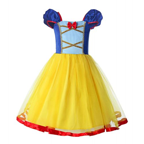  ReliBeauty Little Girls Elastic Waist Backless Princess Snow White Dress Costume