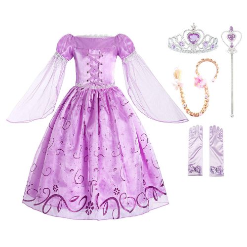  ReliBeauty Little Girls Rapunzel Costume Mesh Sleeve Princess Fancy Dress