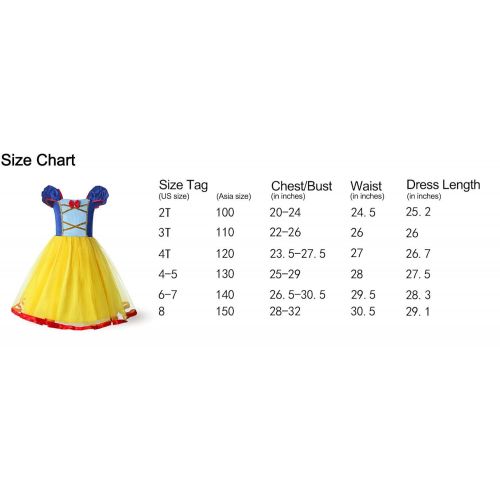  ReliBeauty Little Girls Elastic Waist Backless Princess Snow White Dress Costume