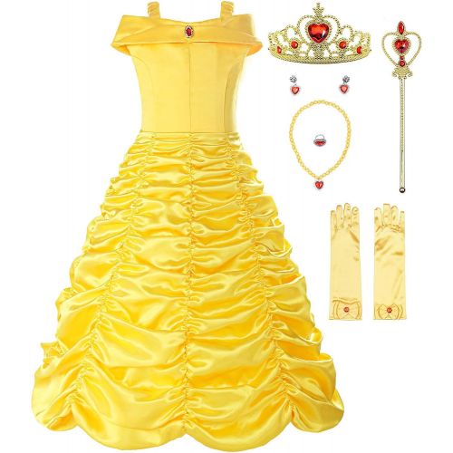  ReliBeauty Little Girls Layered Princess Belle Costume Dress up, Yellow
