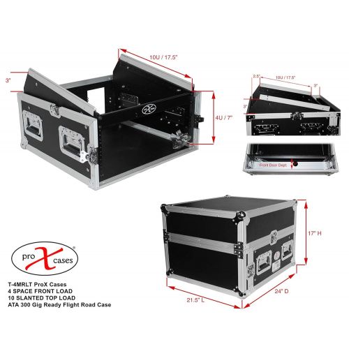 프로 Pro-X ProX Cases T-4MRLT 4 Space 10U Top Load Slant DJ Mixer Road Gig Ready Flight Combo Rack wGliding Laptop Shelf
