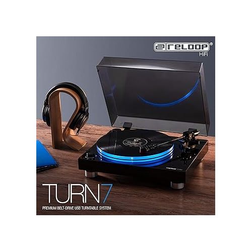  Reloop Turn 7 Premium HiFi Belt Drive USB Turntable System with Ortofon 2M Red Cartridge, Carbon Tone Arm and Acrylic Platter (Piano Lacquer)
