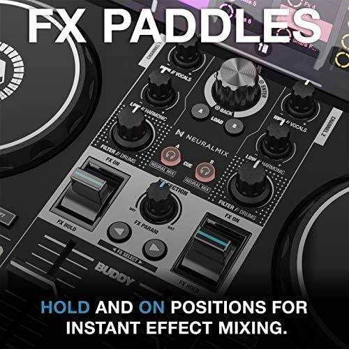  [아마존베스트]Reloop Buddy Compact 2-Channel DJ Controller for Algoriddim DJay on iOS, PadOS, Android, Mac and PC with RGB Performance Pads, FX Paddle and Neural Mix Control