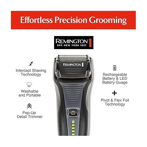  Remington Foil Shaver, Electric Razor for Men, Cordless Rechargeable with Pop Up Trimmer, Pivot & FlexFoil Technology, Lightweight Handheld Design, Black