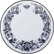 Remo Powerstroke P3 Skyndeep Bass Drumhead - Tattoo Serpentrose On White, 22