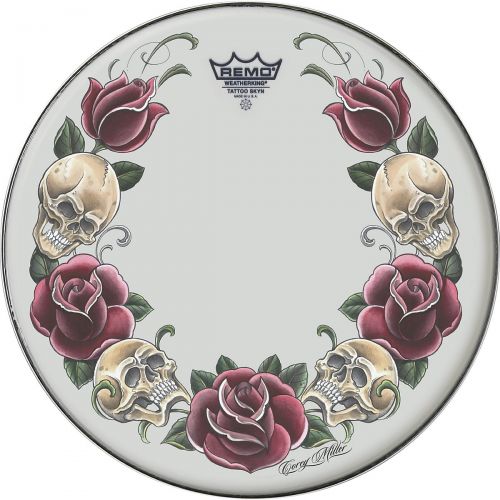  Remo Powerstroke P3 Skyndeep Bass Drumhead - Tattoo Serpentrose On White, 22