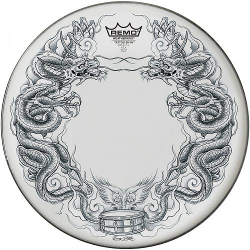 Remo Powerstroke P3 Skyndeep Bass Drumhead - Tattoo Serpentrose On White, 22