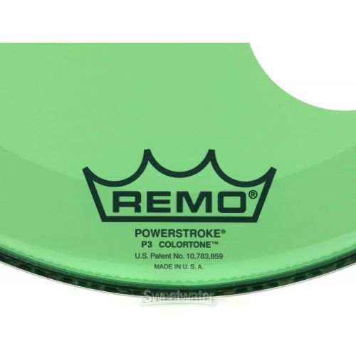  Remo Powerstroke P3 Colortone Green Bass Drumhead - 22 inch - with Port Hole