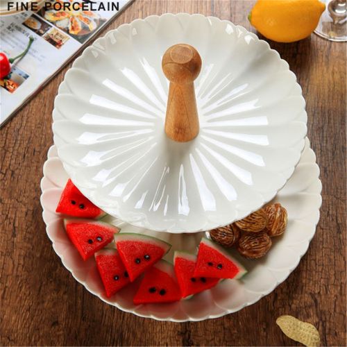  Ren Handcraft 2 Tier Ceramic Wedding Cake Dessert Stand with Wood 10 inch Beautiful Rustic Dessert Plate