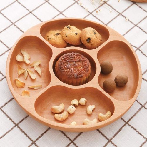  Ren Handcraft Best Wood Divided Serving Tray 11 inch Round Dessert Chip and Dip Dish Sandwich Appetizer Section Plates Compartment Cheese Platter