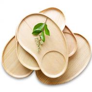 Ren Handcraft Set of 2 Fancy Wooden Platter Small Serving Tray Kids Plate for Cheese, Salad, Dessert Divided Breakfast Dish